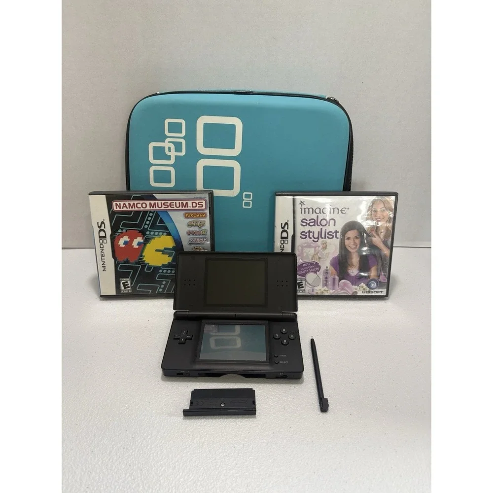 Nintendo DS Lite Onyx Black Handheld Console Bundle w/ Games + Case Tested Works